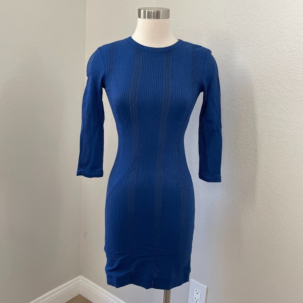 RAG & BONE‎ Womens 0 Elsa Royal Blue Pointelle Knit Dress Bodycon 3/4 Sleeve - Picture 2 of 16